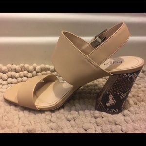 NWOT Nude Sandals with Snake Skin Heel.